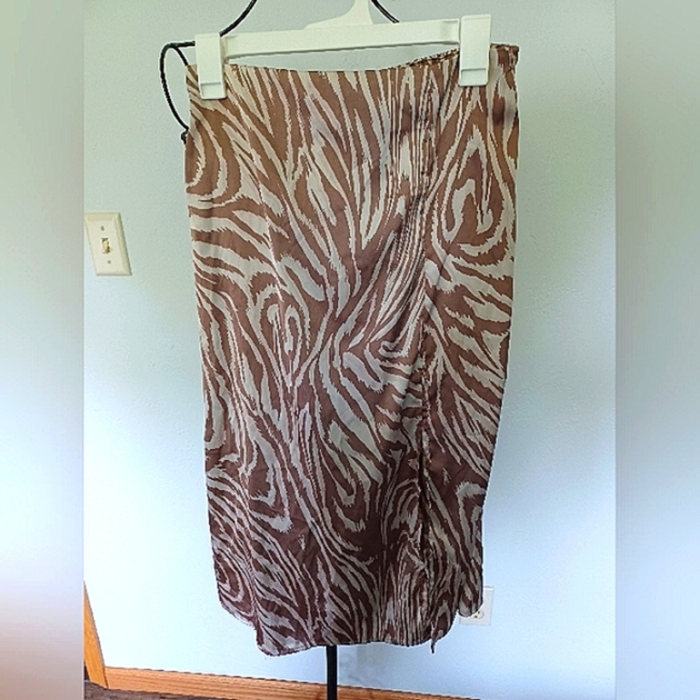 Dress Forum Brown Zebra Midi Slip Skirt